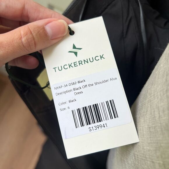 Tuckernuck NWT Black Alva Off the Shoulder Formal Long Sleeve Midi Dress Size 6 - Picture 6 of 6